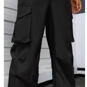 Black Solid Soft Cargo pants with Flap pockets